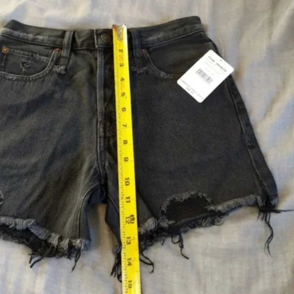 Free People Black Denim Cotton Cutoff Shorts Malai Grey Faded Black Jeans - Picture 9 of 15